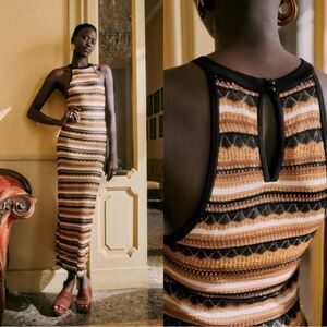 NWT Sezane Yanelle sleeveless Crochet knit Dress in Geo Stripe